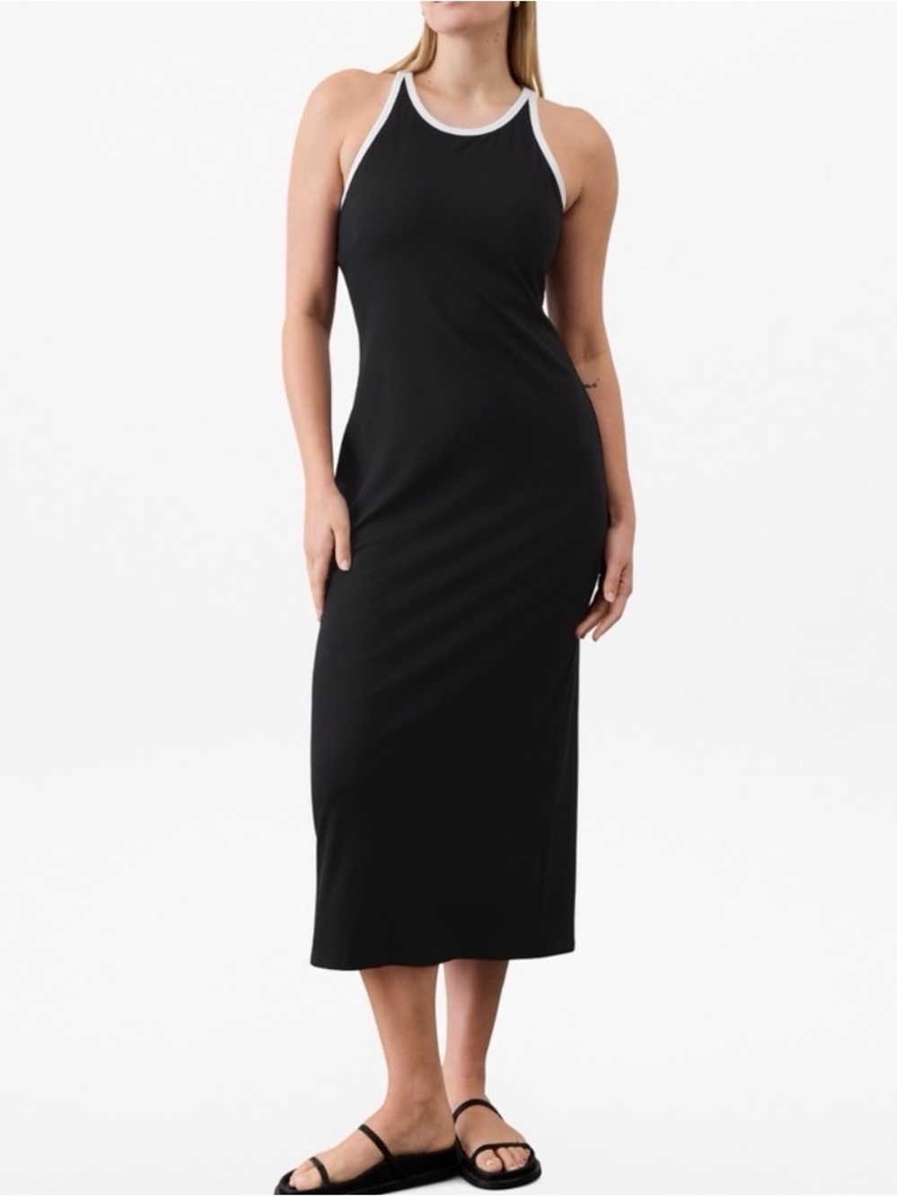 Athleta Black/White
Signature Rib Maxi Dress,  Size XL/T